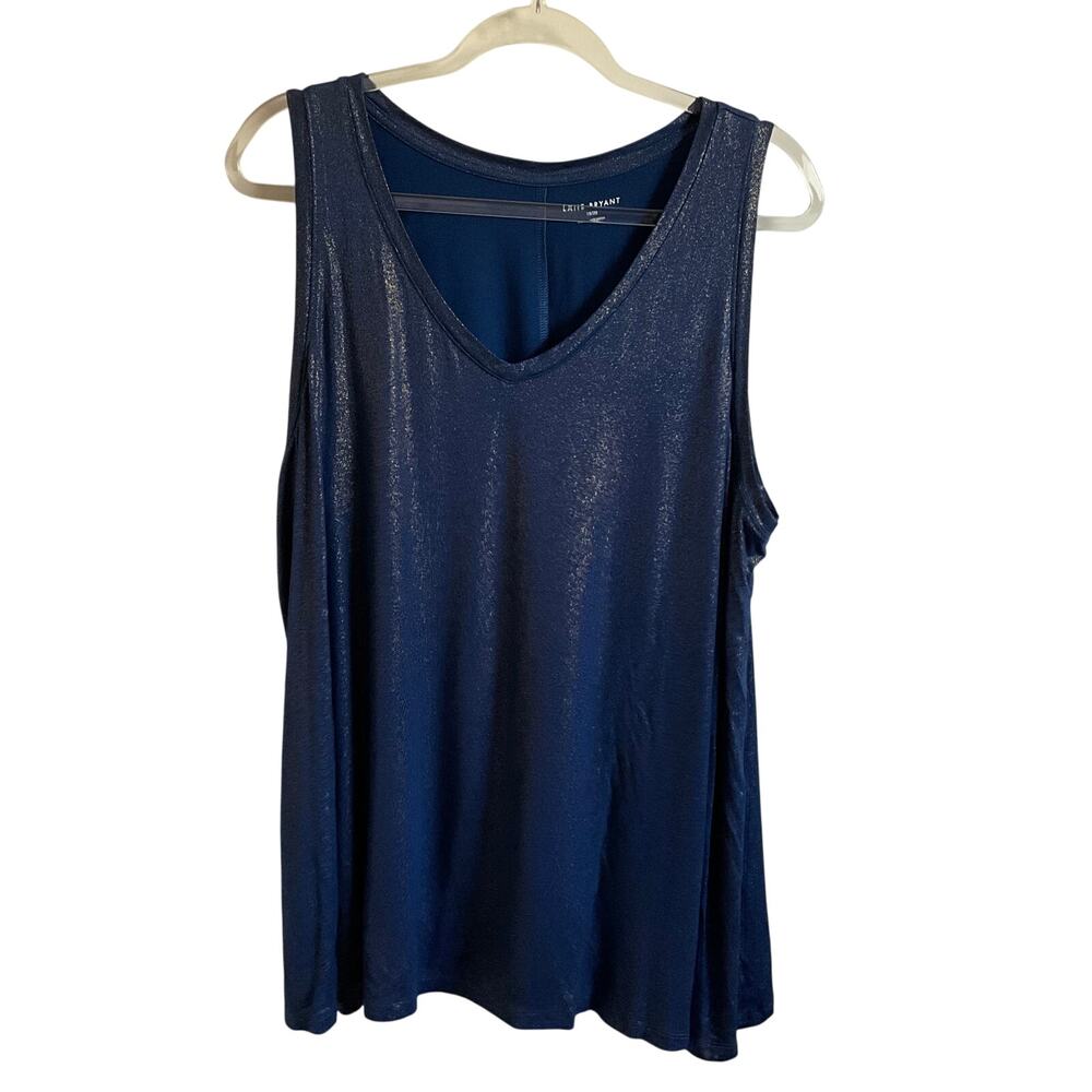 Lane Bryant Navy Blue and Gold Metallic Long Length Tank Top - Size 18/20